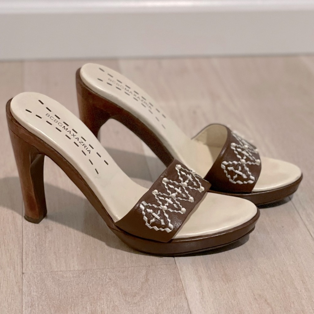 BCBG Max Azria beaded sandals. Made in Brazil.